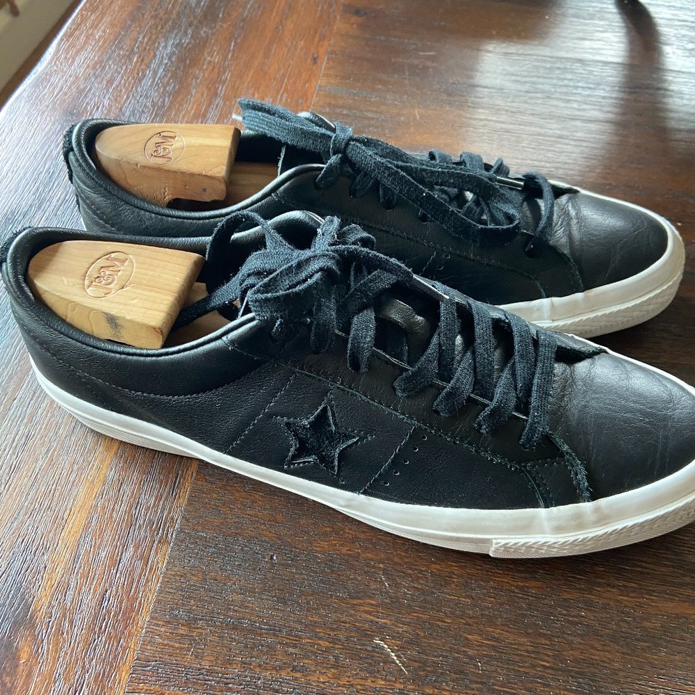 CONVERSE Skate One Star Leather Ox, Men's 10.5, black with all white rubber